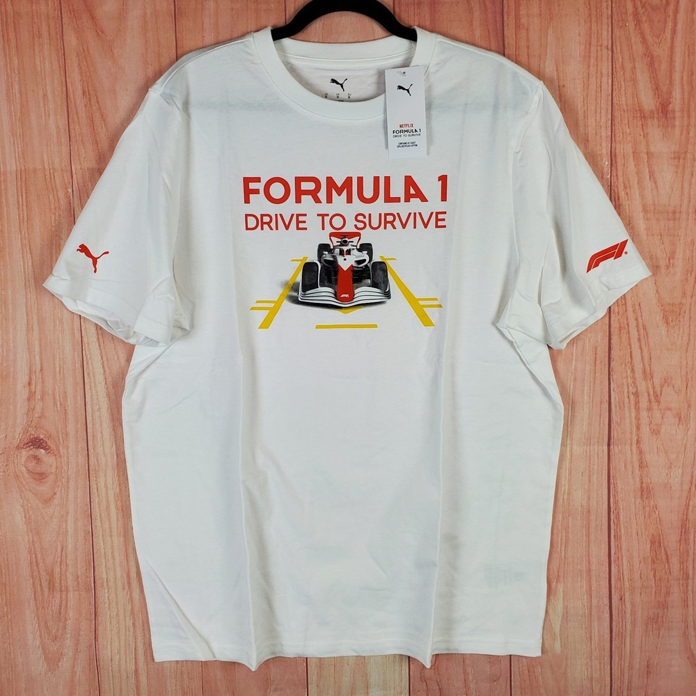 PUMA Formula 1 Drive to Survive Mens T-Shirt XL White Short Sleeve Pullover